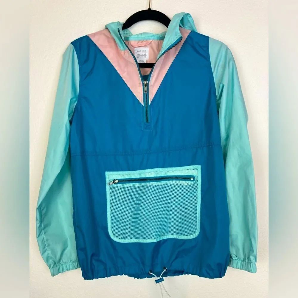Pastel color block hooded windbreakerw/ front mesh pocket